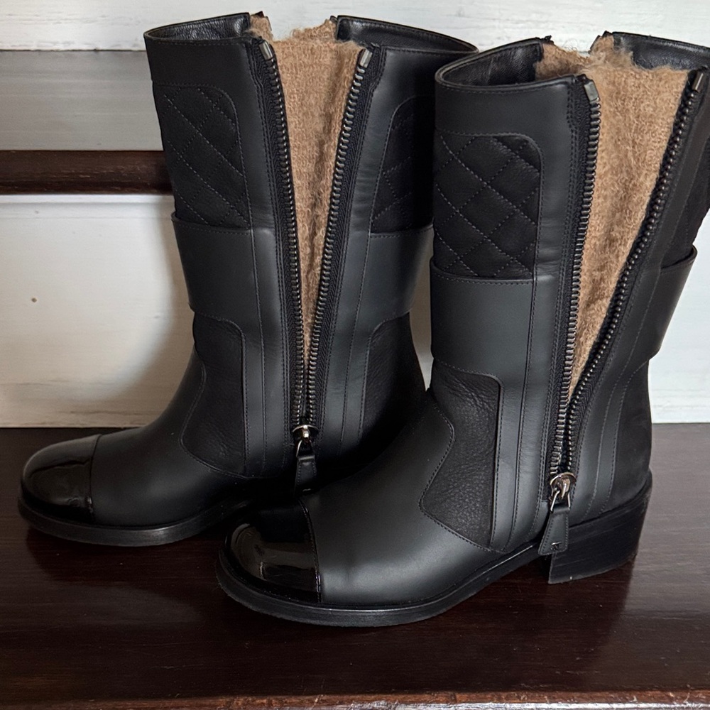 CHANEL Black Quilted Combat Boots